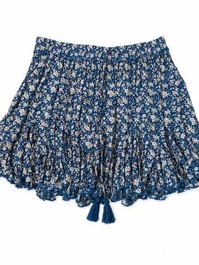 Aakaa Blue Floral Boho Ruffle Mini Skirt Size L